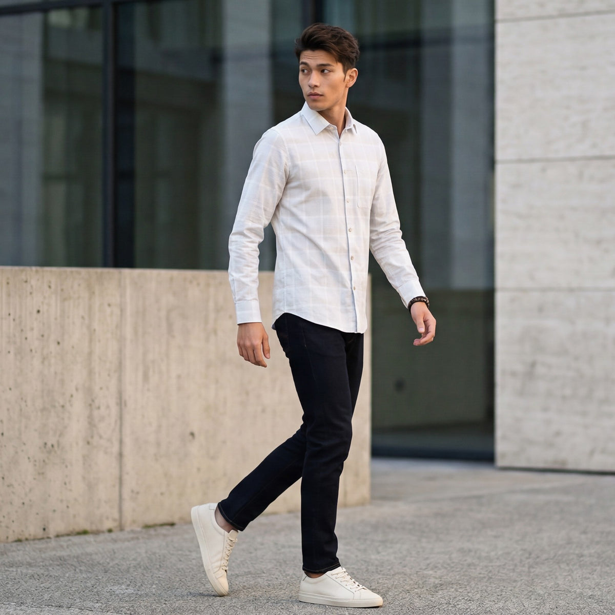 Men's Ivory Checks Slim Fit Shirts