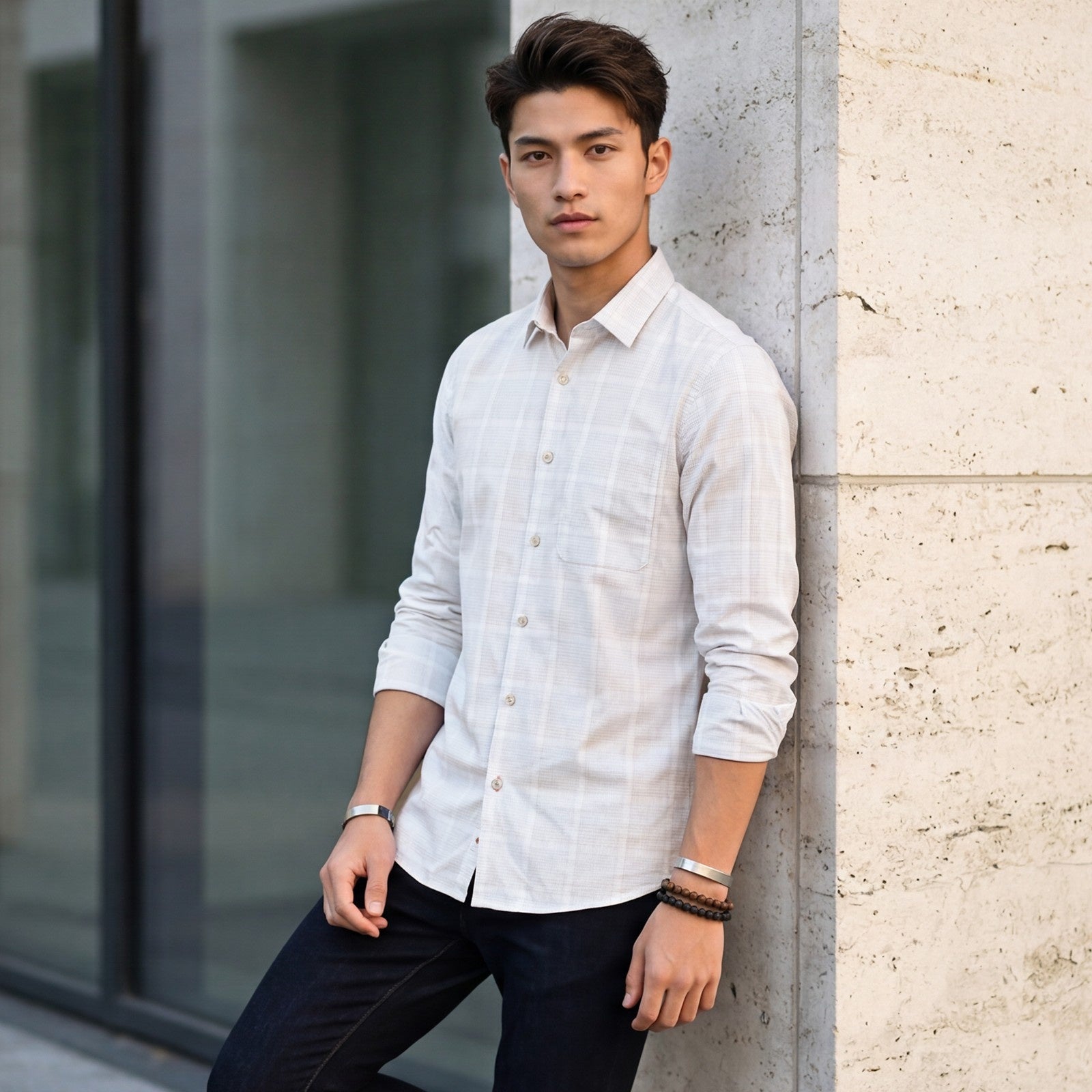 Men's Ivory Checks Slim Fit Shirts