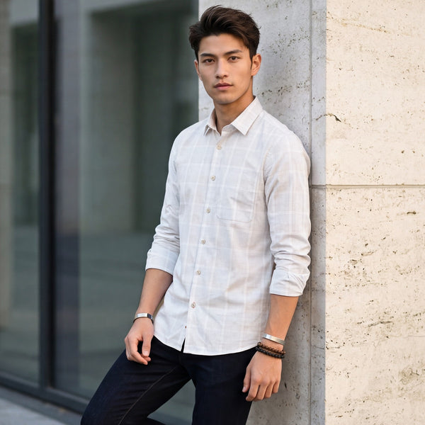 Men's Ivory Checks Slim Fit Shirts