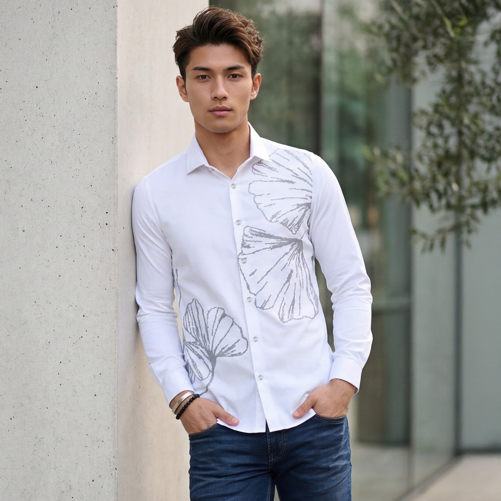 Men's White Solid Slim Fit Shirts