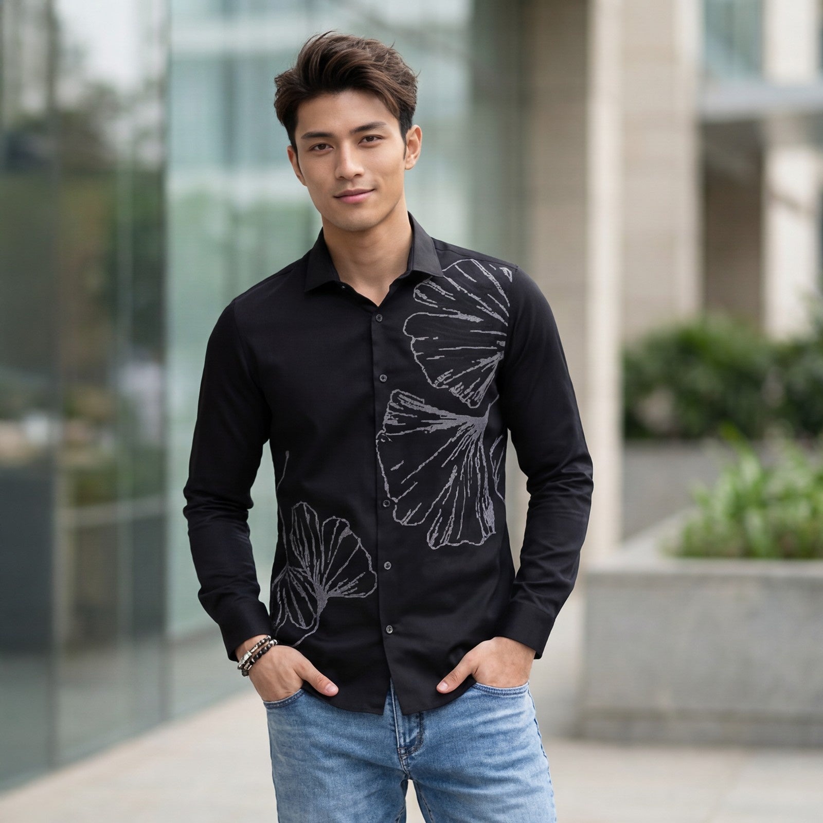 Men's Black Solid Slim Fit Shirts