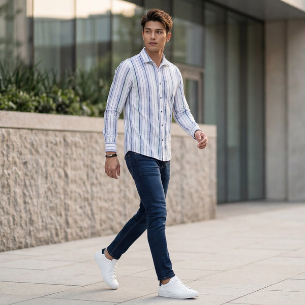 Men's Grey Printed Slim Fit Shirts