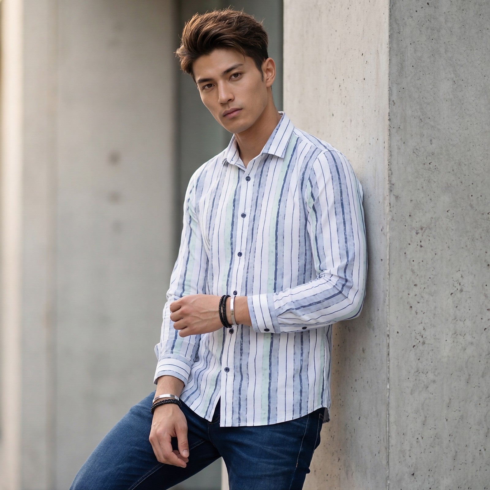 Men's Grey Printed Slim Fit Shirts