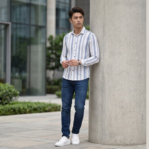 Men's White Printed Slim Fit Shirts