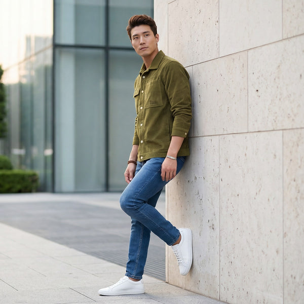 Men's Olive Solid Straight Fit