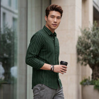 Men's Dark Green Stripe Slim Fit Shirts