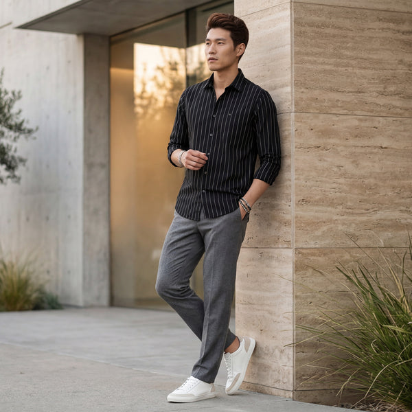 Men's Black Stripe Slim Fit Shirts