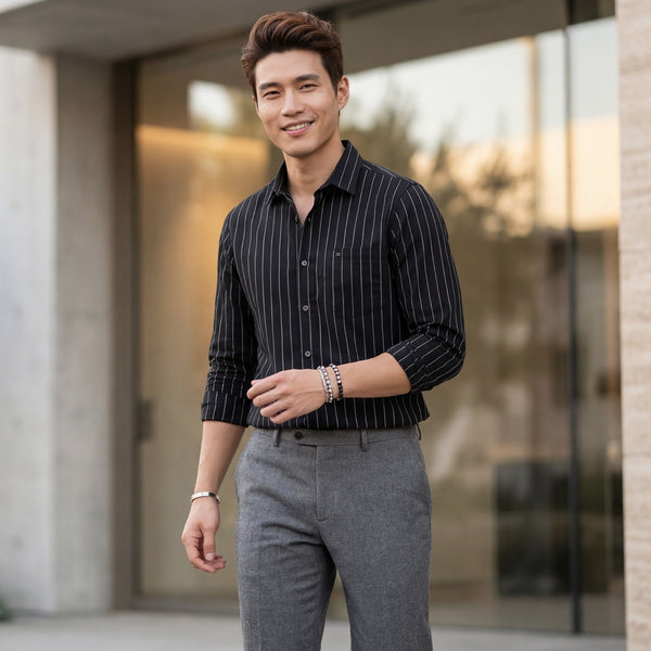 Men's Black Stripe Slim Fit Shirts