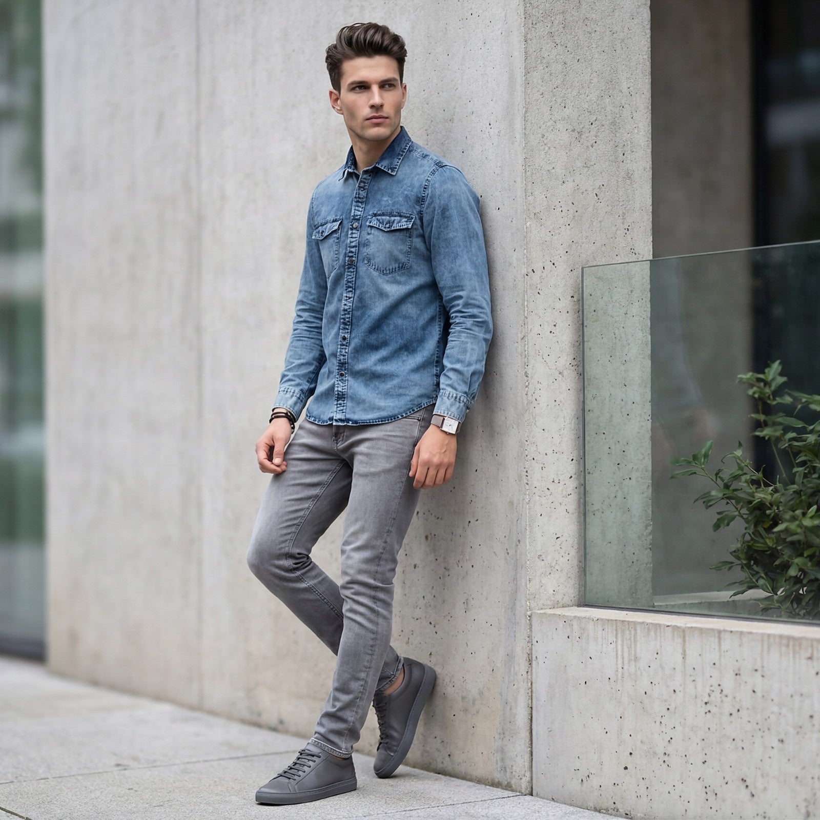 Men's Light Blue Solid Slim Fit Shirts