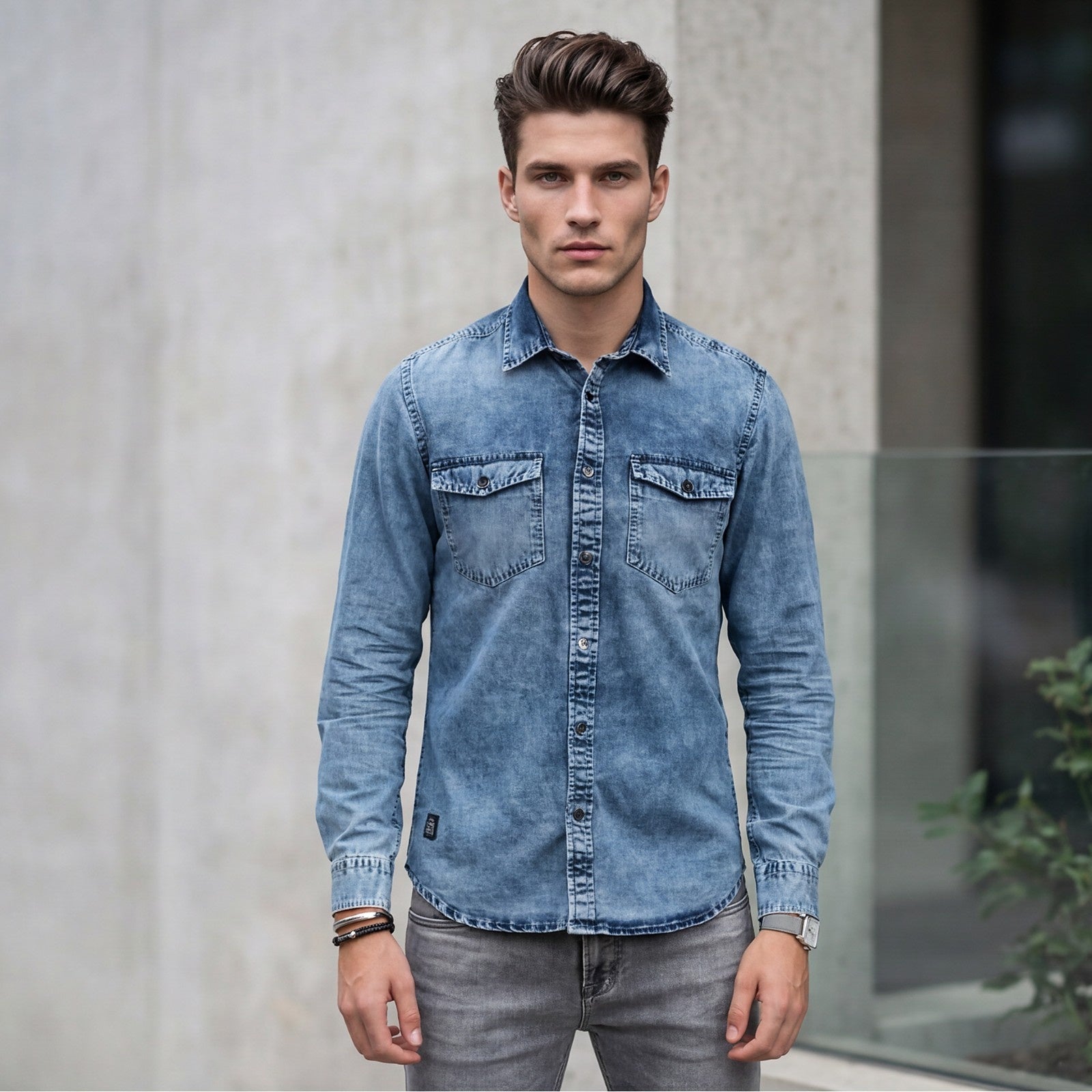 Men's Light Blue Solid Slim Fit Shirts