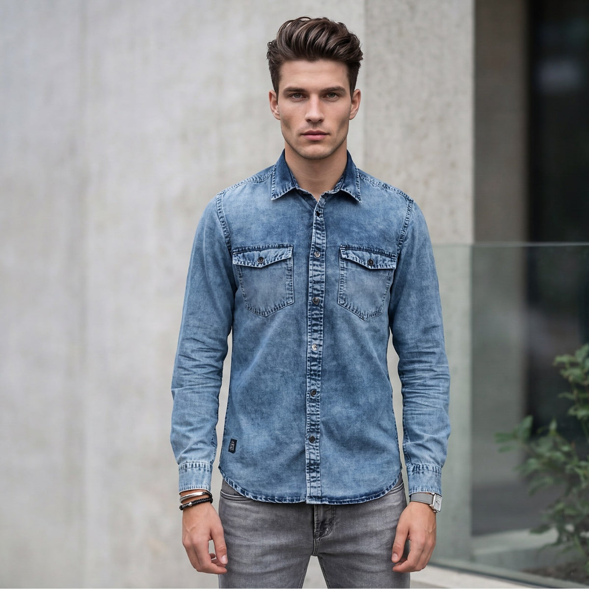 Men's Light Blue Solid Slim Fit Shirts