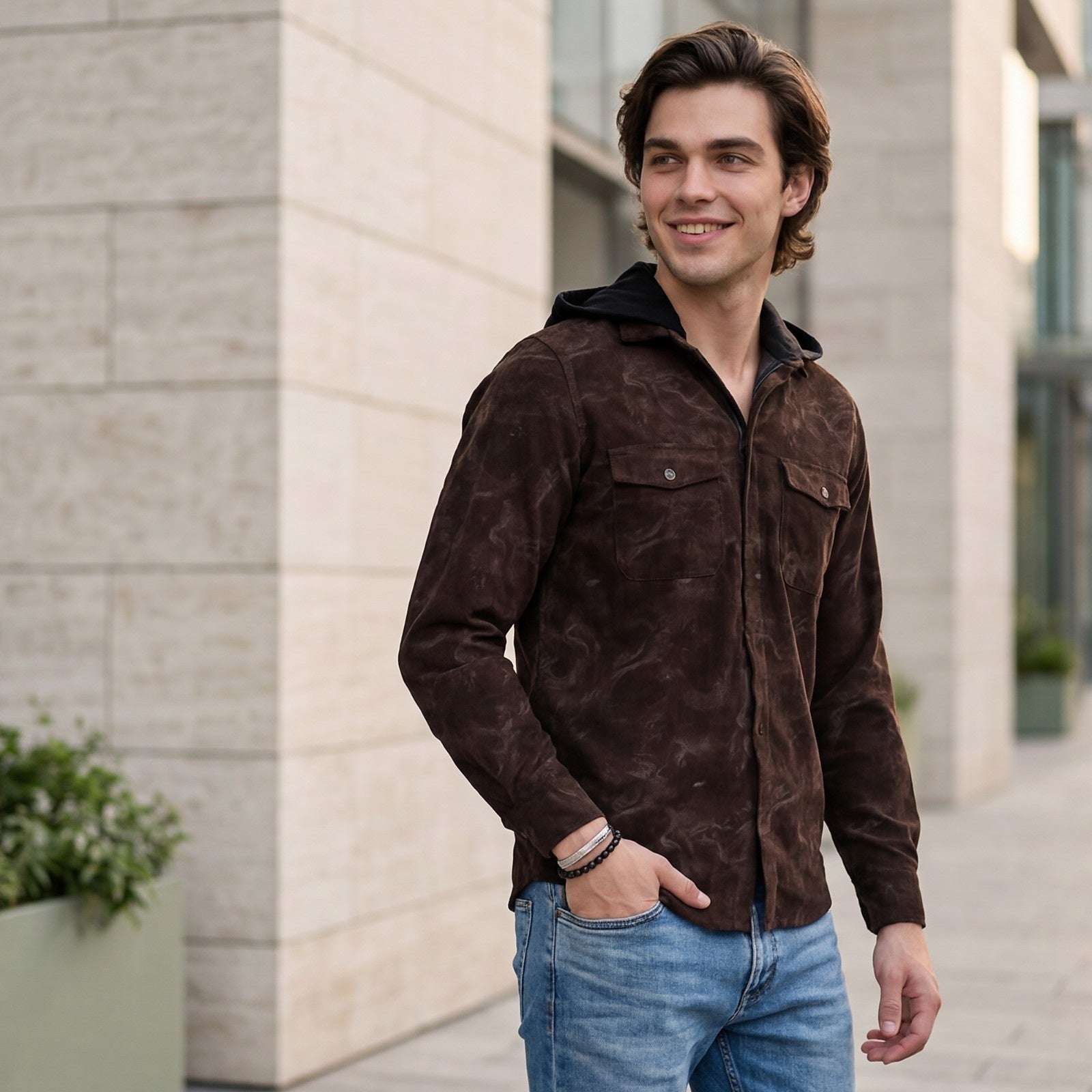 Men's Coffee Printed Straight Fit Shirts