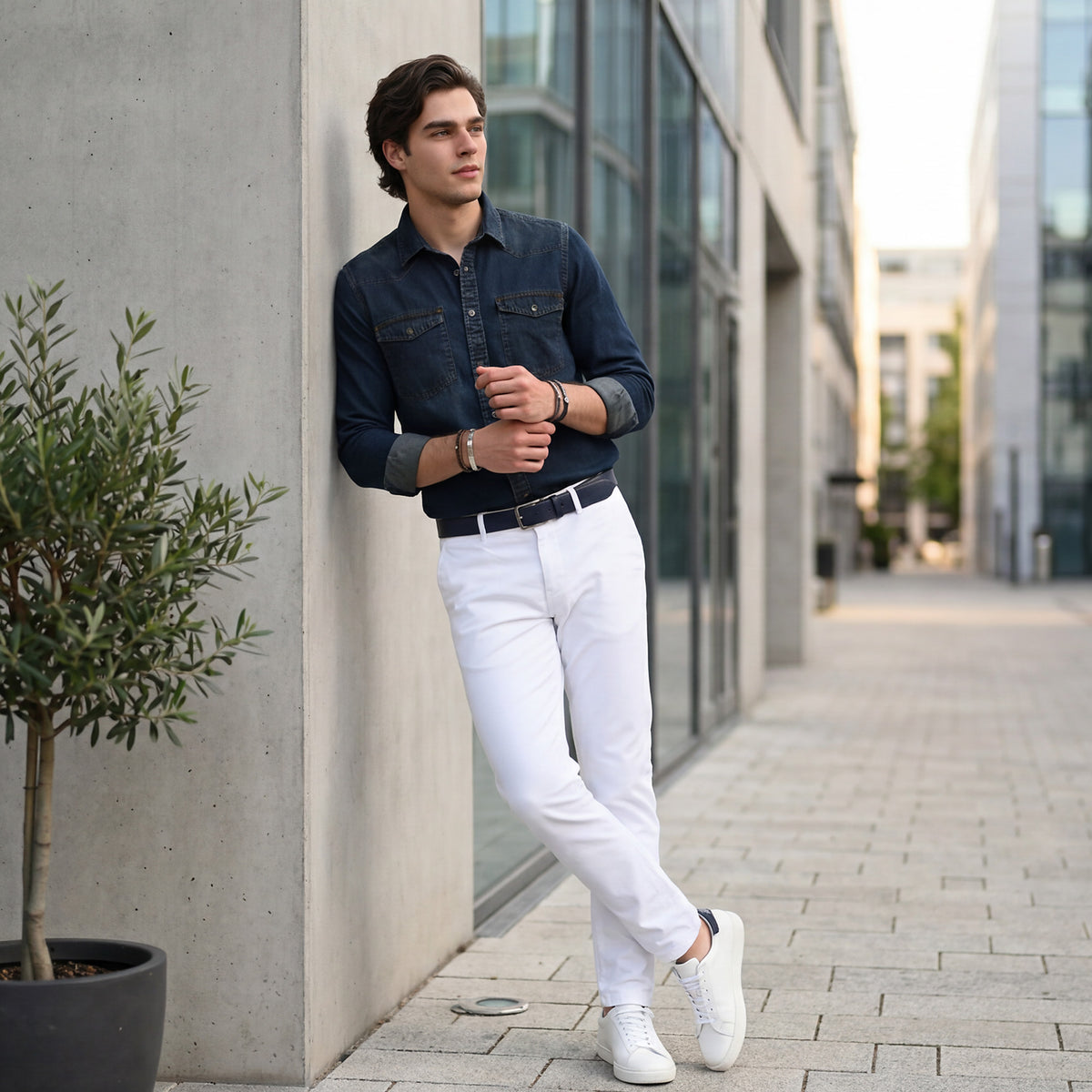 Men's Dark Blue Solid Slim Fit Shirts
