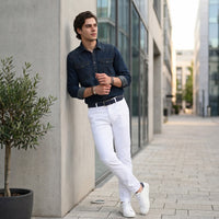 Men's Dark Blue Solid Slim Fit Shirts