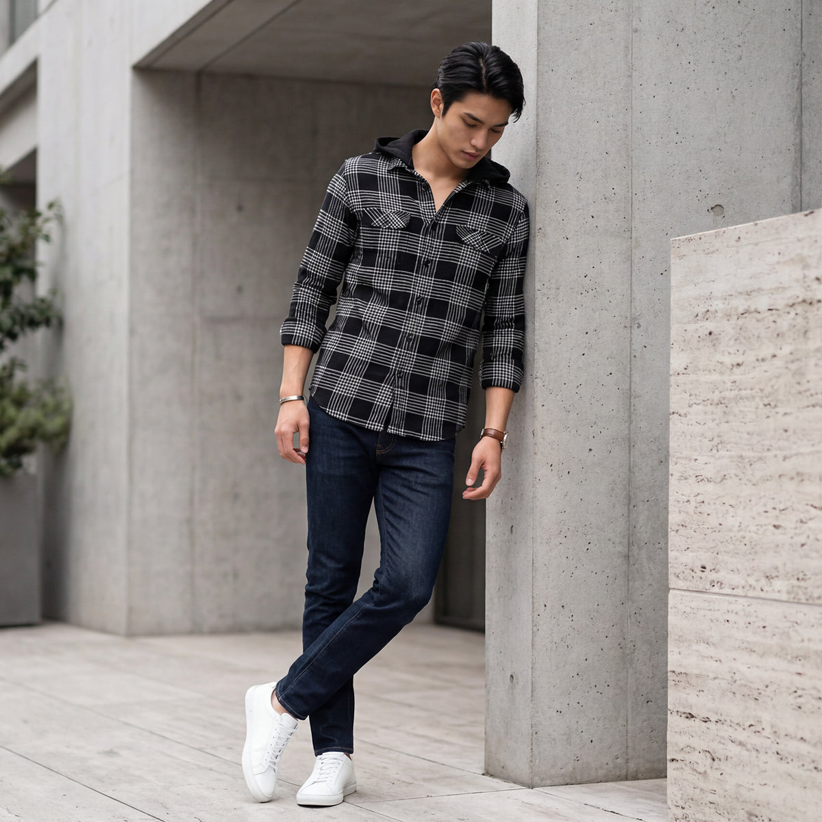 Men's Black Checks Slim Fit Shirts