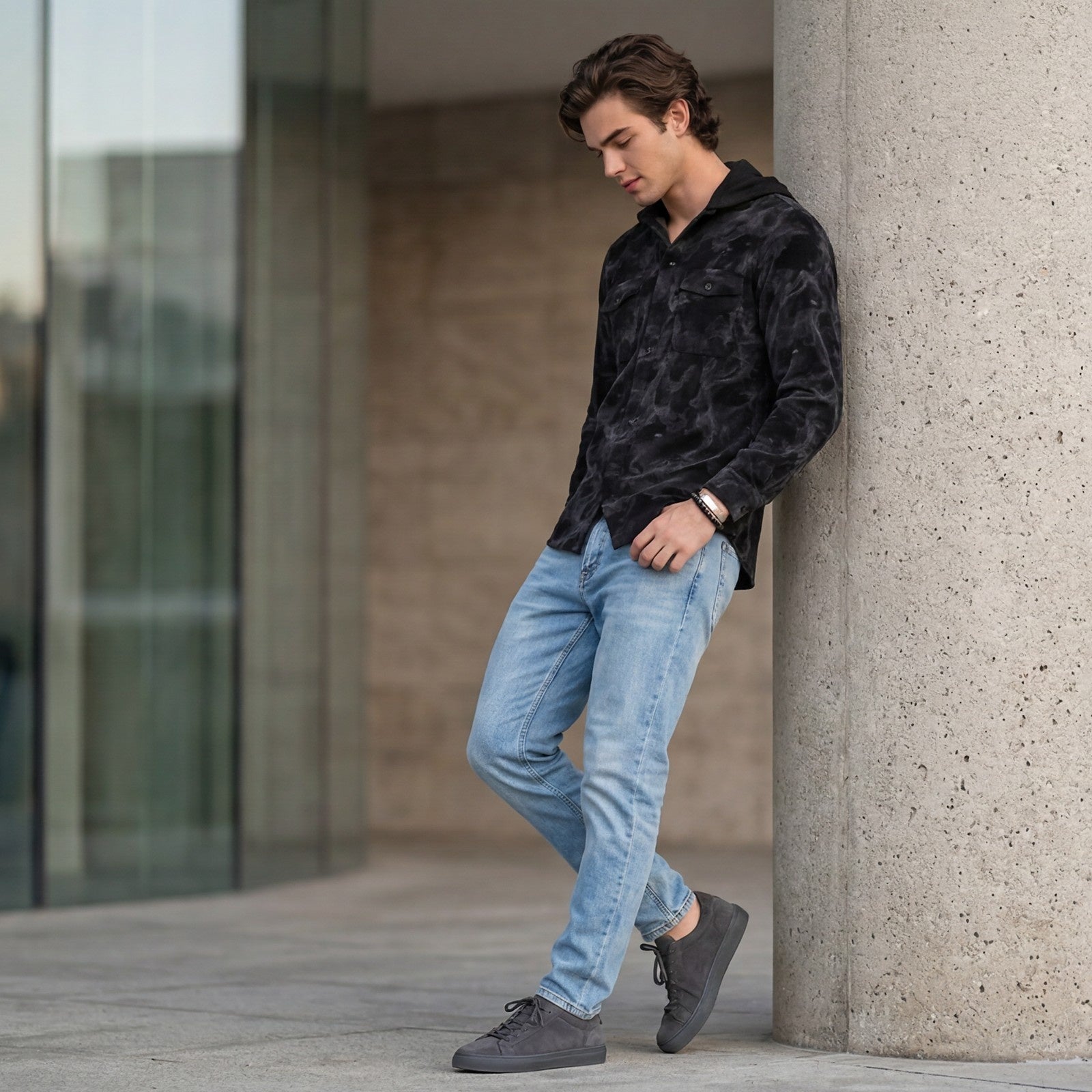 Men's Black Printed Straight Fit Shirts