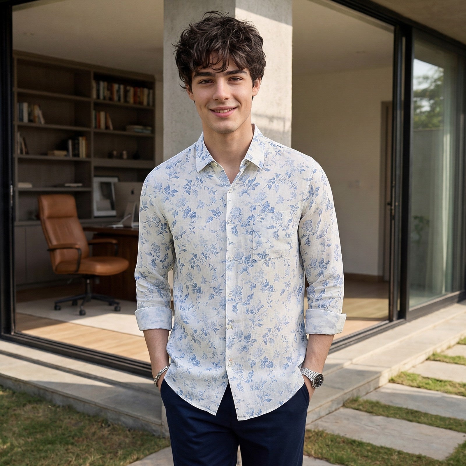 Men's White Printed Slim Fit Shirts
