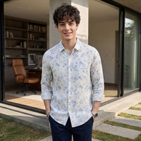 Men's White Printed Slim Fit Shirts