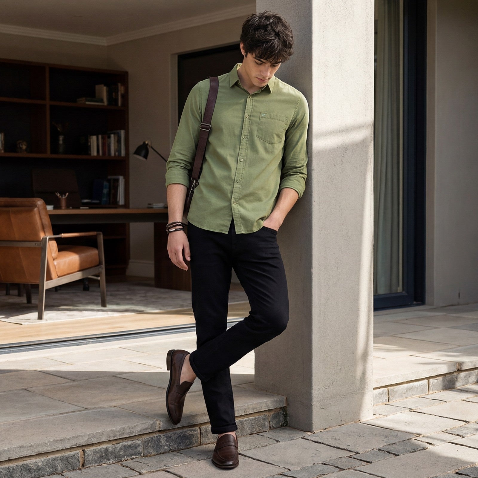 Men's Green Solid Slim Fit Shirts