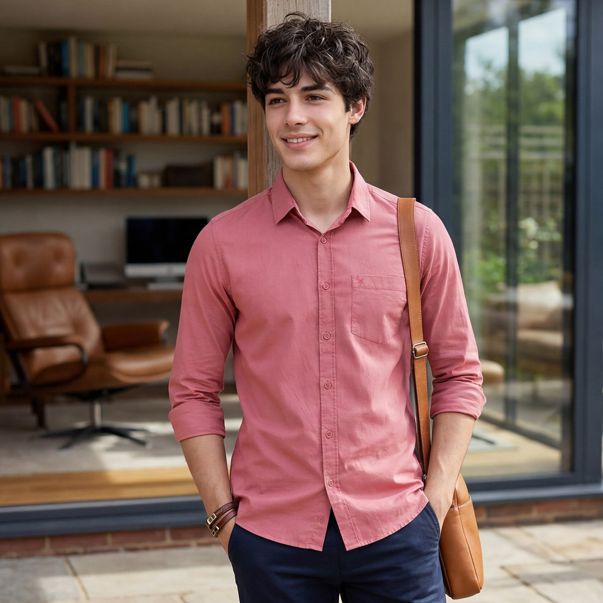 Men's Pink Solid Slim Fit Shirts