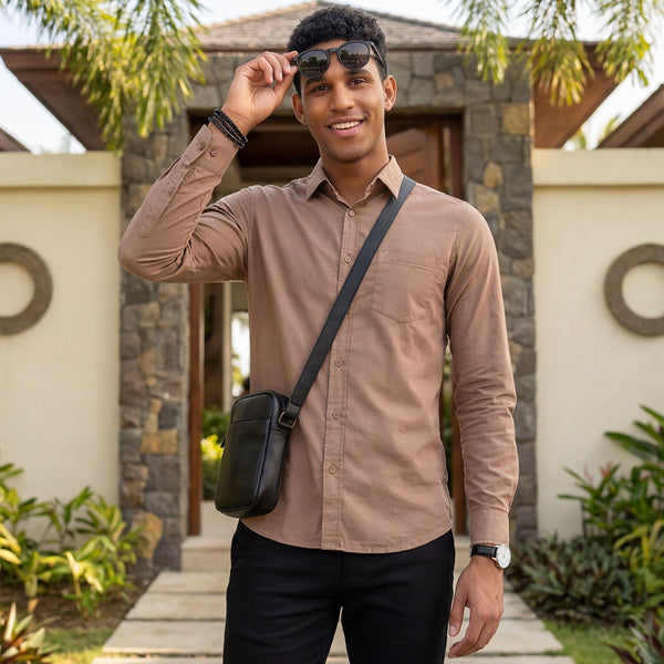 Men's Brown Solid Slim Fit Shirts
