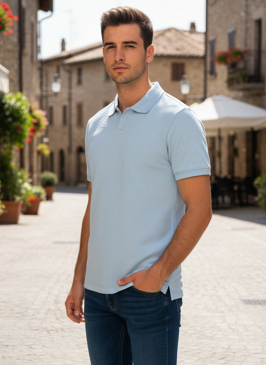 Men's Regular Fit Polo Neck T-shirt - Sky Blue