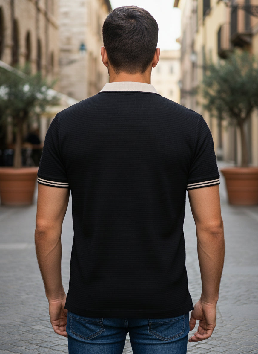 Men's Regular Fit Polo Neck T-shirt - Black