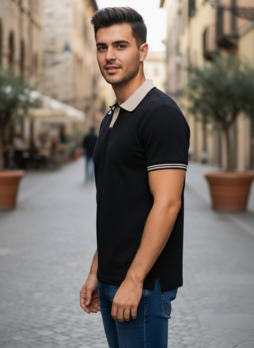 Men's Regular Fit Polo Neck T-shirt - Black