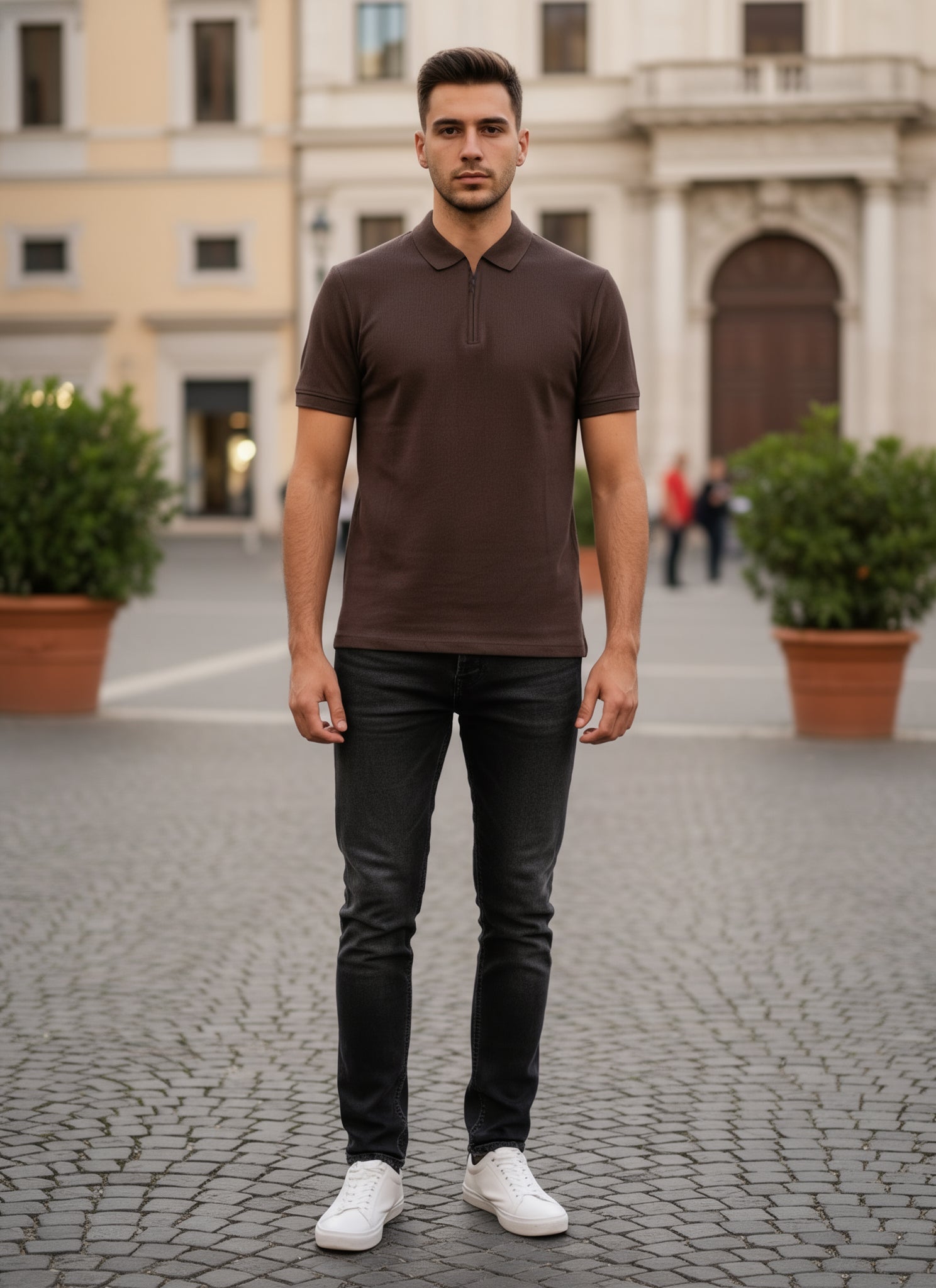 Men's Regular Fit Polo Neck T-shirt - Brown