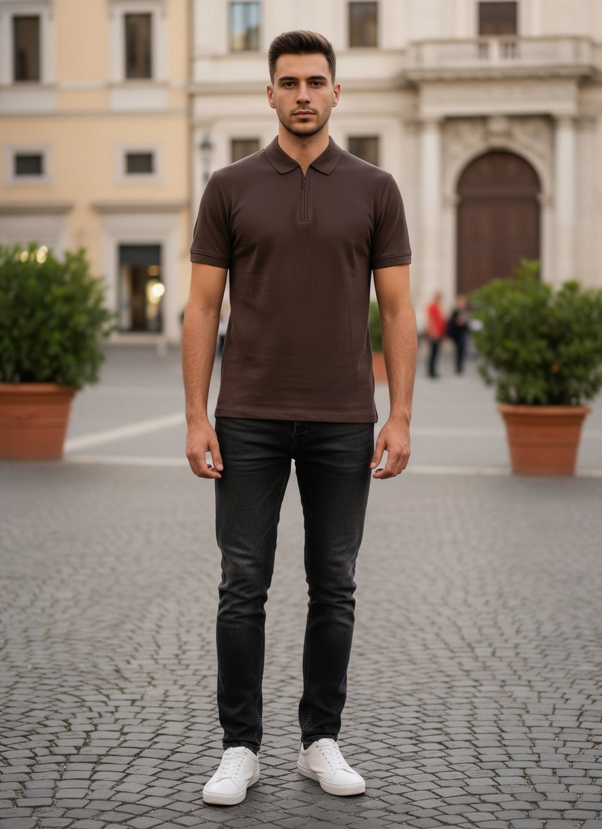 Men's Regular Fit Polo Neck T-shirt - Brown