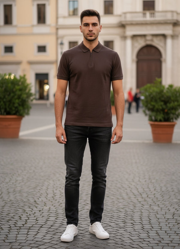 Men's Regular Fit Polo Neck T-shirt - Brown