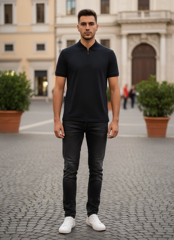 Men's Regular Fit Polo Neck T-shirt - Black