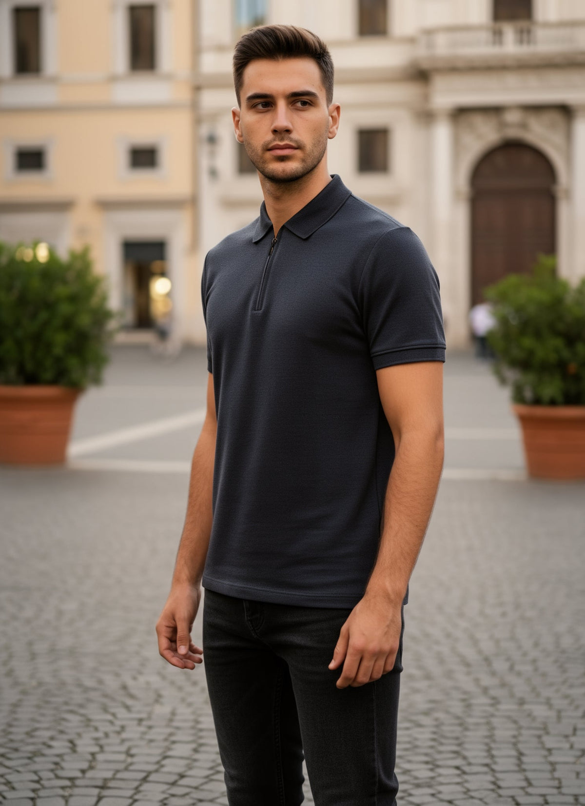 Men's Regular Fit Polo Neck T-shirt - Black