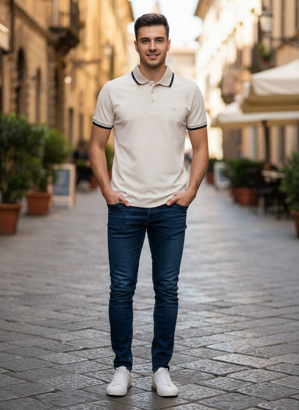 Men's Regular Fit Polo Neck T-shirt - Beige