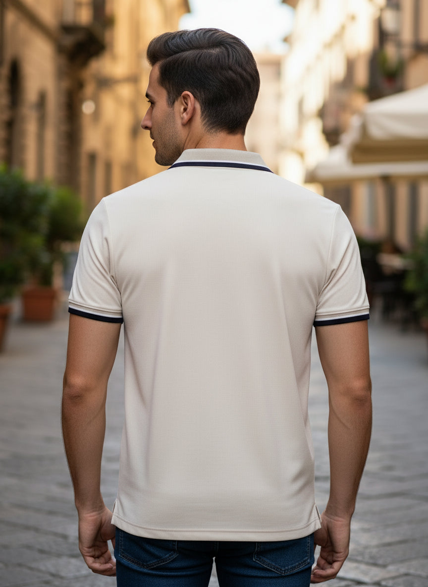 Men's Regular Fit Polo Neck T-shirt - Beige