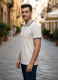 Men's Regular Fit Polo Neck T-shirt - Beige