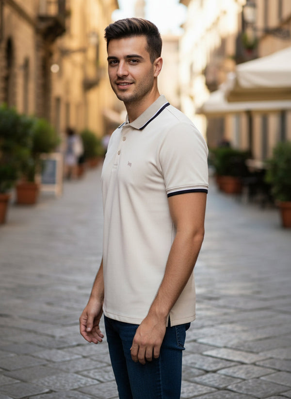 Men's Regular Fit Polo Neck T-shirt - Beige