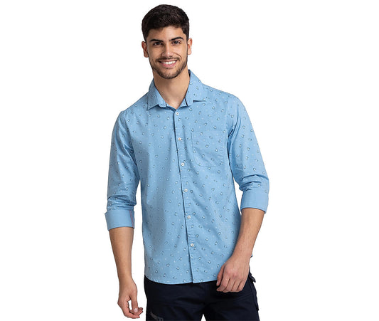 Killer Slim Fit Printed Sky Blue Shirts