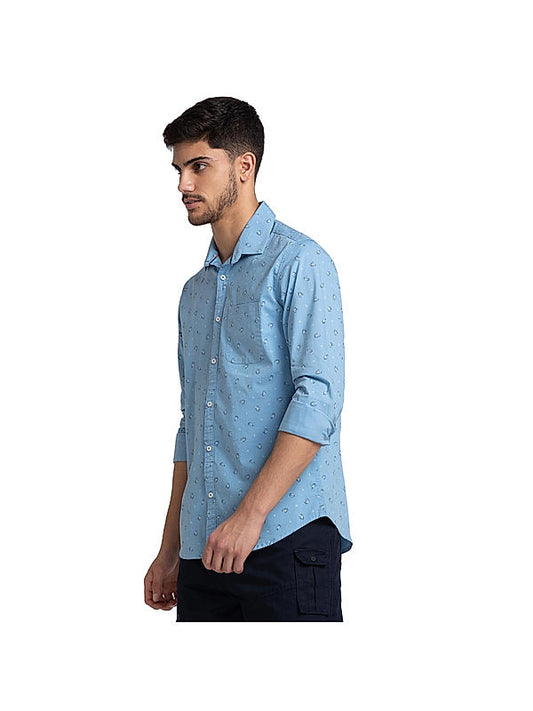 Killer Slim Fit Printed Sky Blue Shirts