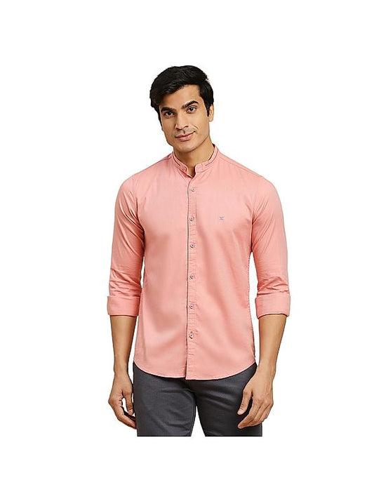 Killer Pink Solid Mandarin Collar Casual Shirts