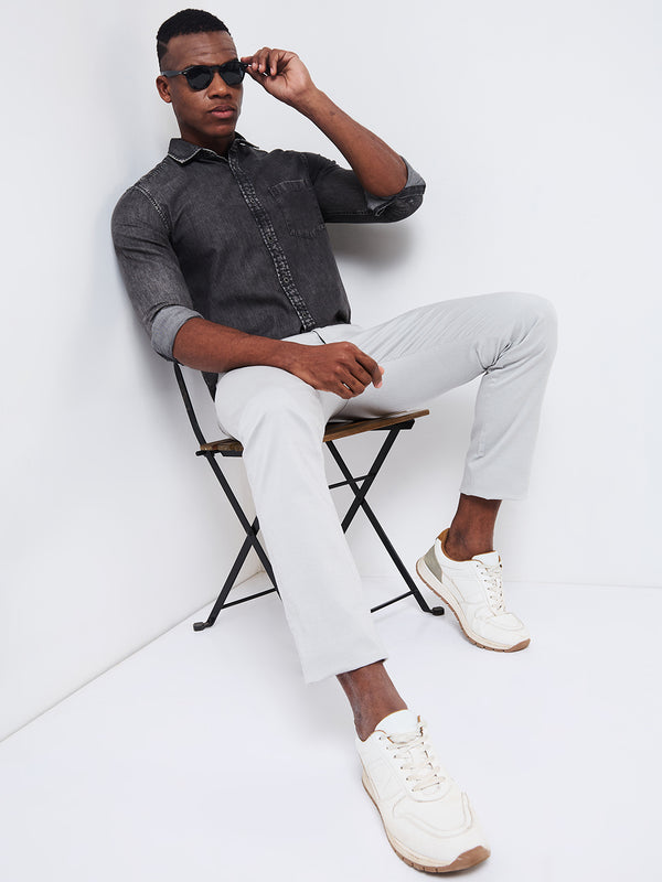 Full sleeves Slim Fit Mid Black Wash Indigo Solid Shirt