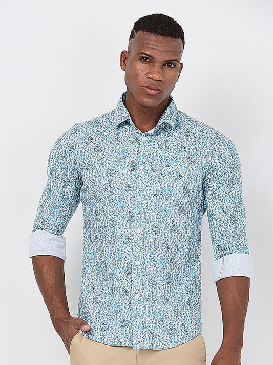 Killer Men Blue Slim Fit Printed Shirts