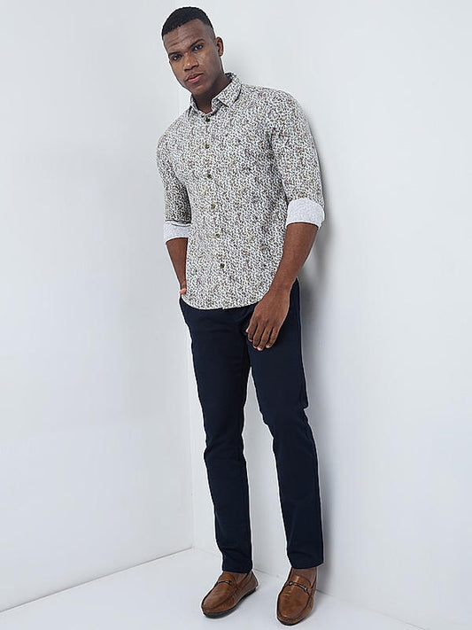 Killer Men Cream Slim Fit Printed Shirts