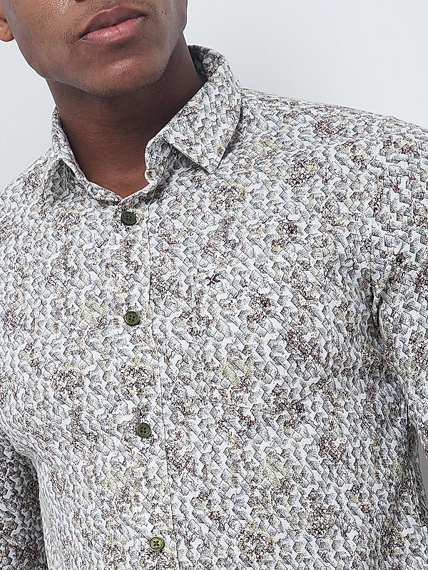 Killer Men Cream Slim Fit Printed Shirts