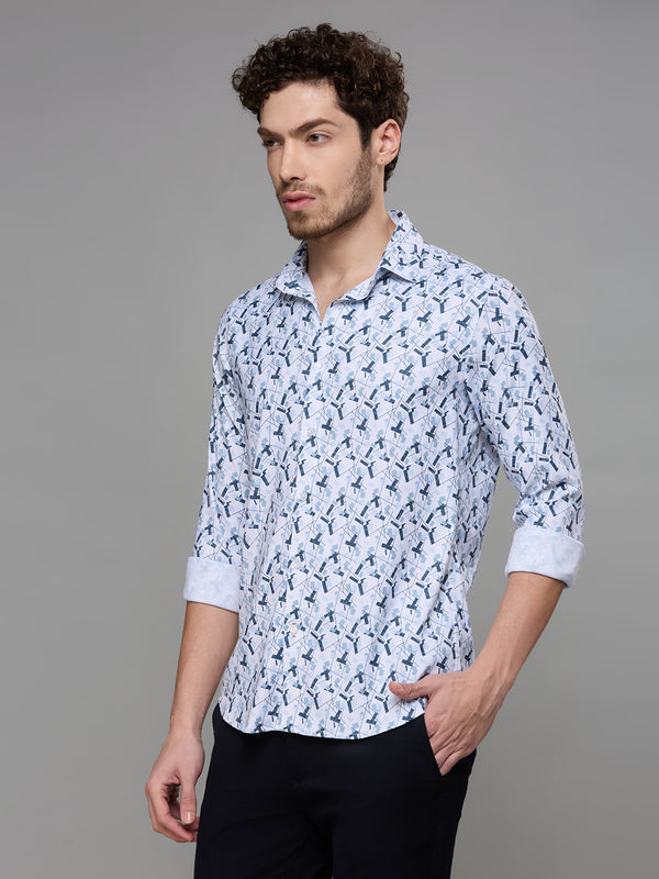 Men's Grey Printed Slim Fit Shirts