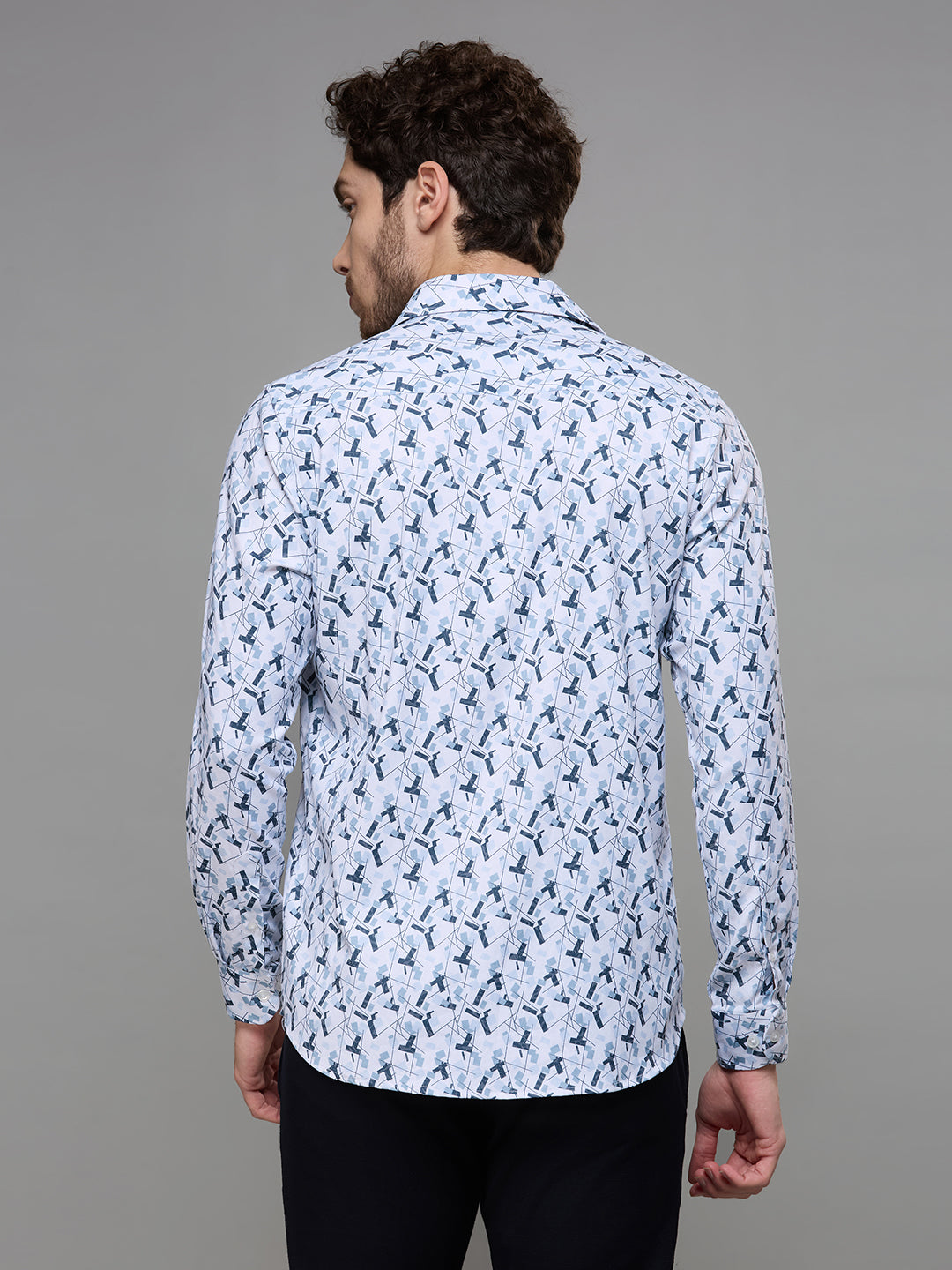Men's Grey Printed Slim Fit Shirts