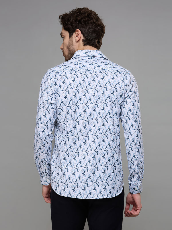 Men's Grey Printed Slim Fit Shirts