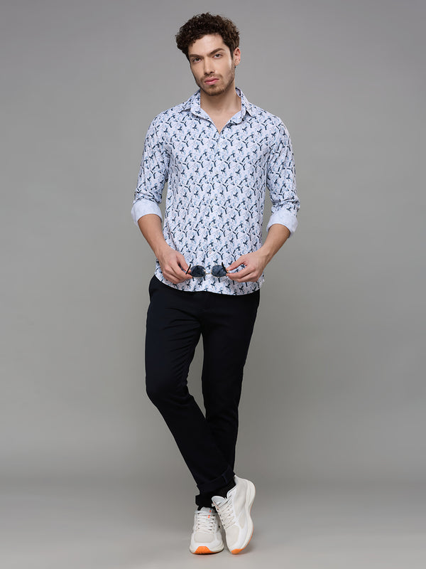 Men's Grey Printed Slim Fit Shirts