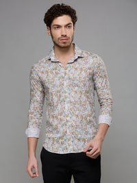 Men's Peach Printed Slim Fit Shirts
