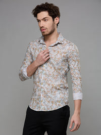 Men's Peach Printed Slim Fit Shirts